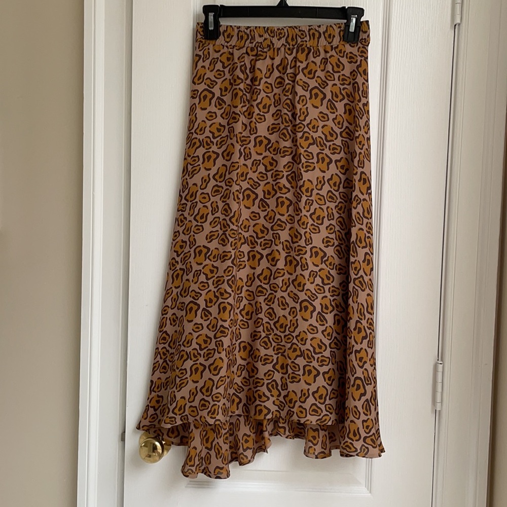 Tucker 100% Silk Cheetah Animal Midi Skirt S xs 0